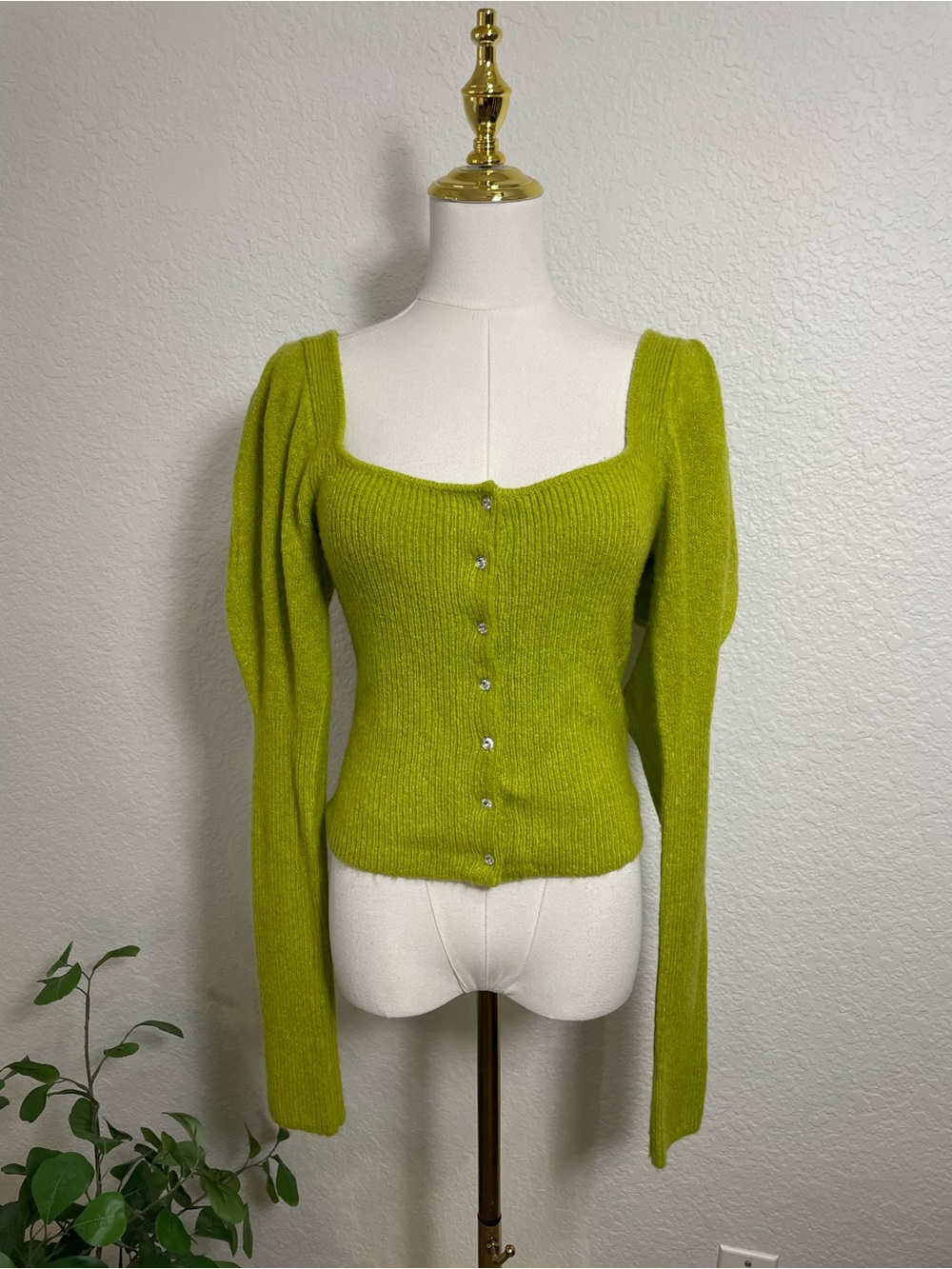 Urban Outfitters Lime Green Square Neck Button-Front Sweater